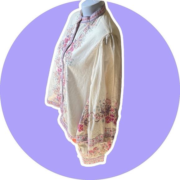 Anthropologie Let Me Be Letmebe Long Sleeve Cream Boho Pastel Cotton Blouse S - Picture 5 of 10